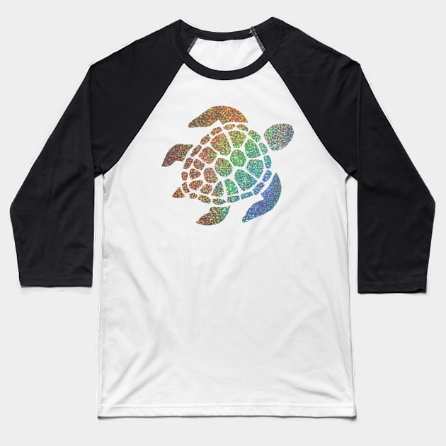 Holographic Rainbow Ombre Faux Glitter Turtle Baseball T-Shirt by Felicity-K